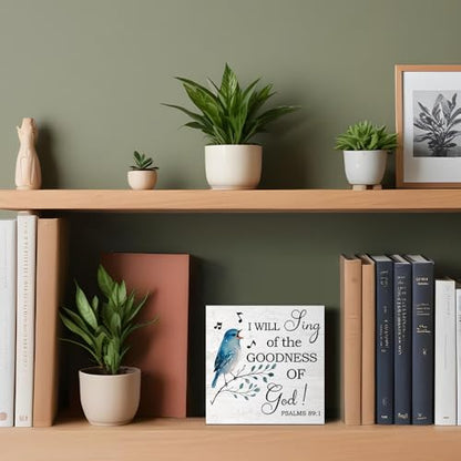 I Will Sing of the Goodness of God Wooden Sign Desk Decor, for Home Office Farmhouse Bedroom Yoga Spa Room, Christian Home Decor, Prayer Religious Gifts for Women Coworker Friend Family - style: French Country
