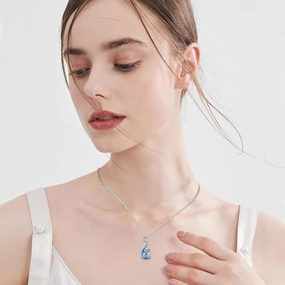 JUSTKIDSTOY Moonstone Urn Necklace for Ashes Sterling Silver Daisy/Rose/Tree Teardrop Pendant Necklace Cremation Jewelry Keepsake Memorial Gifts for Mother Grandma w/Funnel Filler - style: Lotus