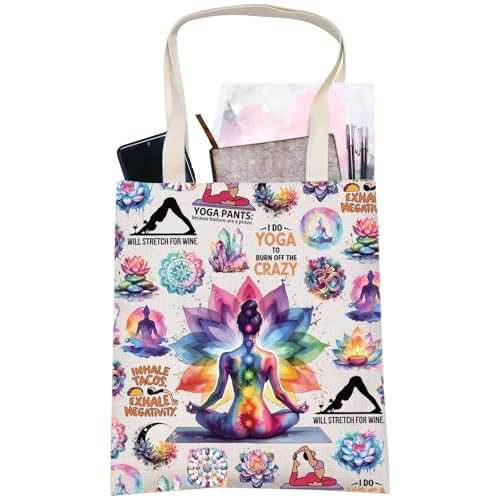 LEVLO Yoga Canvas Tote Bag Yoga Lover Gift Yoga Coach Merchandise Yogini Shoulder Bag Yoga Instructor Gift