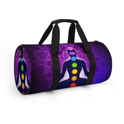 Seven Chakra Yoga Meditation Lotus Purple Mandala Cylindrical Portable Fitness Bag, Large Capacity Handbag - color: Seven Chakra Yoga Meditation lotus purple man
