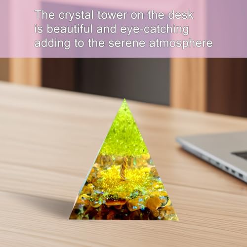 Tree of Life Orgone Pyramid,Natural Energy Peridot Tiger's Eye Stone Orgonite Healing Crystal Pyramid,for Reduce Stress,Balance Chakra,Meditation Attract Luck,Accumulate Wealth Health(6cm)