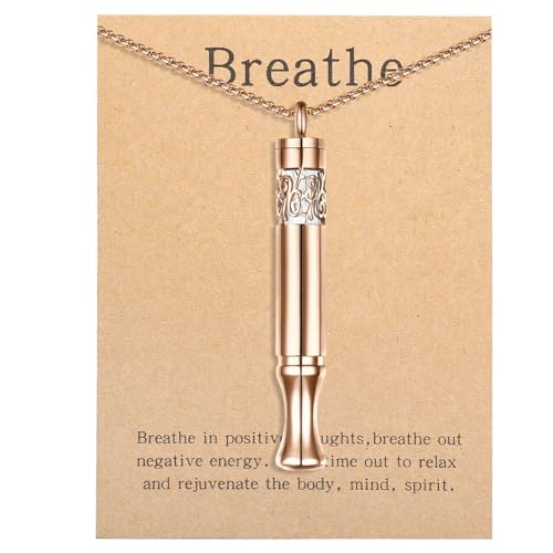 Anxiety Relief Pendant Mindfulness Breathing Necklace - Essential Oil Diffuser & Personal Inhaler Aromatherapy Necklaces for Women & Men (Rose Gold) - color: Rose Gold