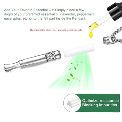 Anxiety Relief Pendant Mindfulness Breathing Necklace - Essential Oil Diffuser & Personal Inhaler Aromatherapy Necklaces for Women & Men (Steel) - color: Steel