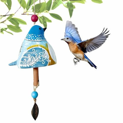 Cute Ceramic Wind Chimes for Outside and Indoor, Memorial Windchime with Soothing Melodic Tones, Gifts for Mom, Garden Patio Balcony Home Decor Hanging Windchimes (Single Bird-Blue)
