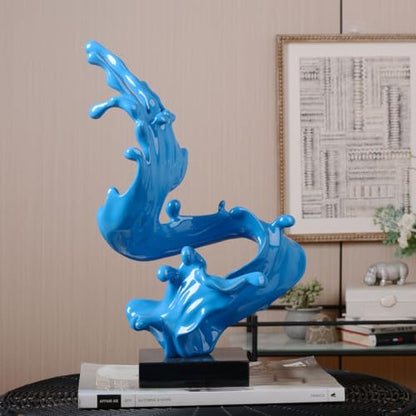 HAUCOZE Modern Sculpture Decor Abstract Sea Wave Figurine Home Art Table Centerpiece Gift for Bedroom Living Room Polyresin 16.1 Inch