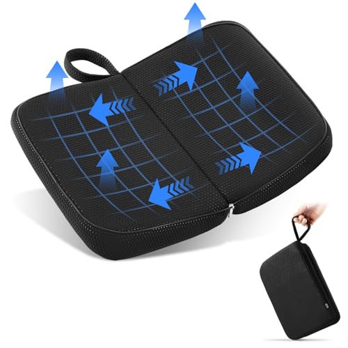Dunzy Travel Seat Cushion Portable Airplane Seat Cushion 14.6" × 10.4" Foldable Memory Foam Comfort Pad for Stadium, Flights, Office, Camping, Bleachers