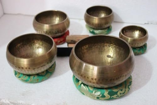 Beaten Tibetan Singing Bowl Set of 5 Hand Hammered - Buddhist Meditation Bowls from Nepal