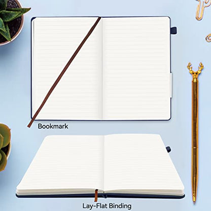 Lined Journal Notebook, 200 Pages, Leather Hardcover Notebooks, A5 College Ruled Thick Classic with Pen Loop Notebook Journals for Writing, for Women Men Office School, 5.75'' X 8.38'', Blue - color: Blue