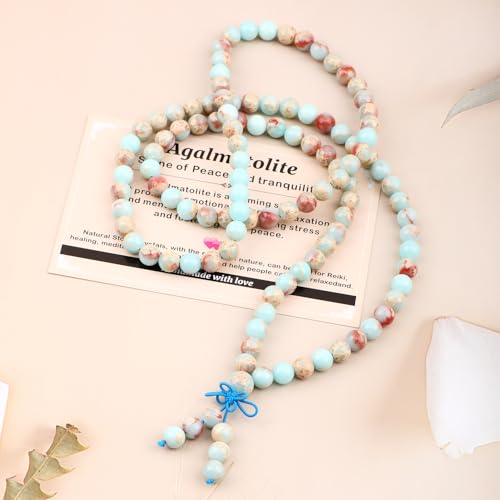 AD Beads 6mm 8mm 108 Prayer Mala Jasper Elastic Bracelet - Handmade Yoga Meditation Healing Power Energy Gifts for Unisex Adult. - color: Agalmatolite (Peace)