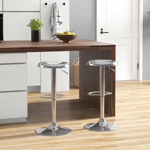 Adjustable Bar Stools Set of 2, Swivel Round Metal Airlift Barstools, Backless Counter Height Bar Chairs for Kitchen Dining Room Pub Cafe (Chrome) - color: Chrome, size: 2 pcs