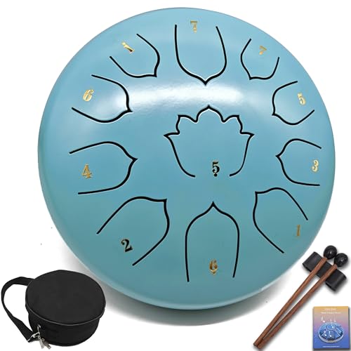 8.5-Inch 11-Note Steel Tongue Drum, Rain Drum for Outside and Garden, Musical Gift for Family and Friends, Great for Music Learning, Yoga and Meditation - color: Sky Blue, size: 8.5 Inch 11 Notes