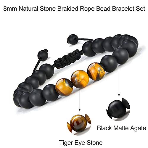 M MOOHAM Fathers Day Gift Mens Bracelet - Beaded Natural Stone 8mm Tiger Eye Matte Agate Lava Rock Bracelets for Men Teen Boys Grandpa Dad Birthday Gifts Jewelry - style: Black Matte Agate Tiger Eye Bracelet