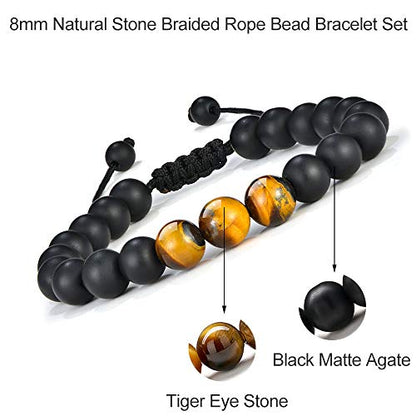 M MOOHAM Fathers Day Gift Mens Bracelet - Beaded Natural Stone 8mm Tiger Eye Matte Agate Lava Rock Bracelets for Men Teen Boys Grandpa Dad Birthday Gifts Jewelry - style: Black Matte Agate Tiger Eye Bracelet