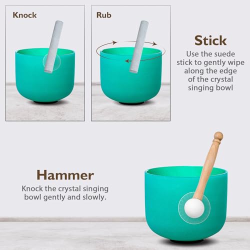 10 Inch Green F Note 432hz Heart Chakra Crystal Singing Bowl Healing with Carrying Case and Rubber Mallet Suede Strikers Oring - color: Green F Note, size: 10 inch