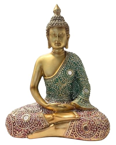 Meditating Zen Sitting Thai Buddha Statue Figurines Sculpture Praying Collectibles for Home Decor Room Office Indoor/Outdoor Garden Spiritual Gifts (10 Inch) - size: 10 Inch