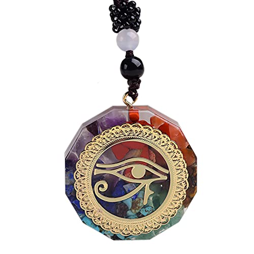 COLORFUL BLING Healing Crystals Gemstone Chakra Om Symbol Pendant Necklace Lava Rock Bracelet Set Prosperity Reiki Wealth Money Fortune Positive Energy Quartz Yoga Meditation Jewelry for Women Men - style: Eye