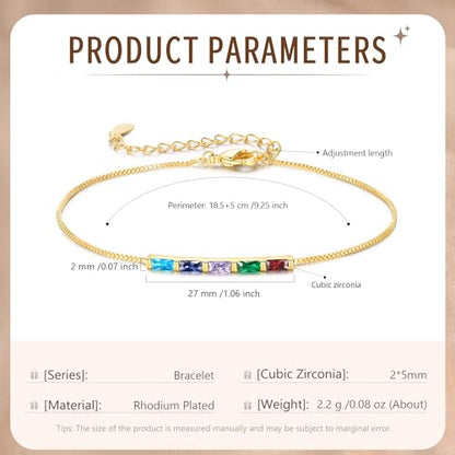 Personalized Birthstone Bracelet for Women – 925 Sterling Silver Adjustable Family Mothers Day Bracelet with Birthstones, Mothers Day, Christmas,Birthday Gift for Mom, Grandma, Wife, Bridesmaid - color: 5 Birthstones