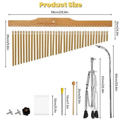 36-Bar Chimes Percussion 36 Notes Musical Instruments Single-Row Wind Chimes with 2.5-4FT Adjustable Stand Musical Percussion for Orchestras Choirs Classrooms Church Bands