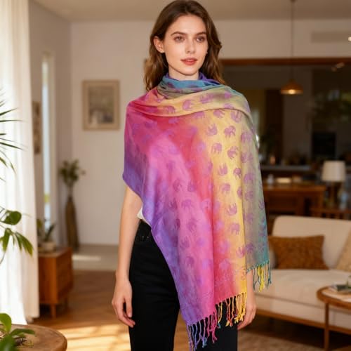 Rave Pashmina Scarf, Fashion Colorful Shawls and Wraps Soft Festival Scarves - color: E-purple (Horse Pattern)