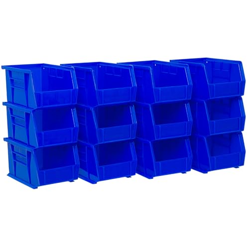 Akro-Mils 30237 AkroBins Plastic Storage Bins, Space-Saving Stackable Bins for Garage, Pantry, Craft Organization, 9" x 6" x 5", Blue, 12-Pack - color: Blue