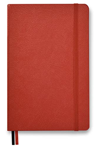 Premium Hard Cover Notebook Journal, Classic 5" x 8.3", 122 Numbered Pages, Gusseted Pocket, Ribbon Bookmark, Extra Thick Ink-Proof Paper 120gsm, San Francisco (Dotted, Red)