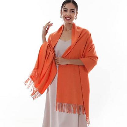 RIIQIICHY Winter Scarfs for Women Pashmina Shawls Wraps for Evening Dresses Large Warm Soft Scarves - color: Orange