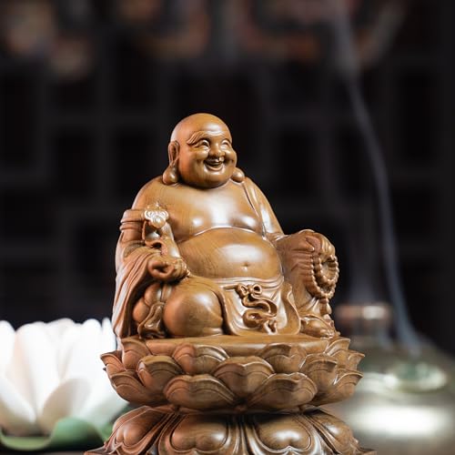 Laughing Buddha Statue, Maitreya Happy Buddha for Home Decor, Small Indoor Buddha Statue for Good Luck & Prosperity, Buddha Decor Gift