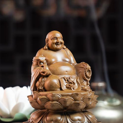 Laughing Buddha Statue, Maitreya Happy Buddha for Home Decor, Small Indoor Buddha Statue for Good Luck & Prosperity, Buddha Decor Gift