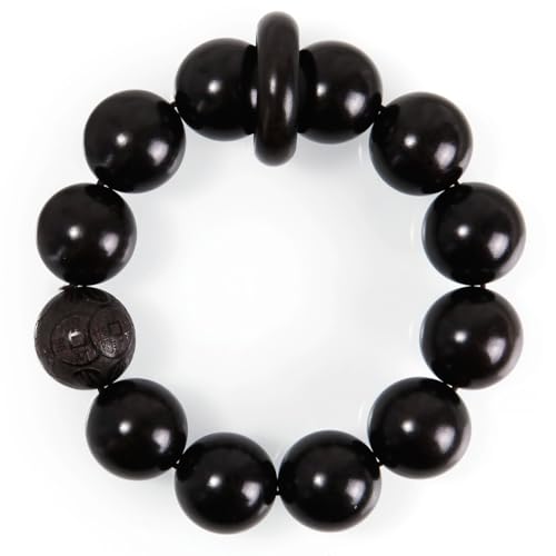 Handcrafted Neutral 12 Beads Natural Sandalwood Prayer Bead Chain Wrist Meditation Star Ring Circular Stress Relief bracelet Rosary Beads for men and women - color: Ebony