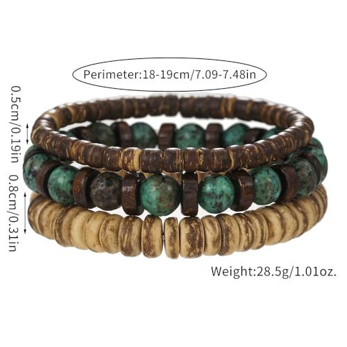 Vintage Multilayer African Turpine Wood Beaded Stretch Bracelets Bohemian Retro Coconut Shell Stackable Elastic Bracelet for Women Men Summer Beach Vacation Holiday Jewelry Gifts - style: StyleA