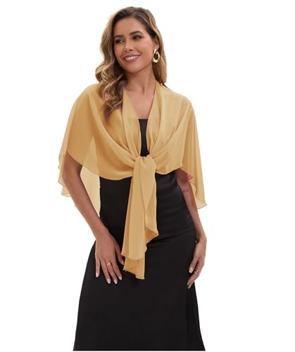 Baoqiya Chiffon Shawl Evening Scarf Shawls and Wraps for Women Wedding Party Bridal Scarves Cover Ups - color: Gold