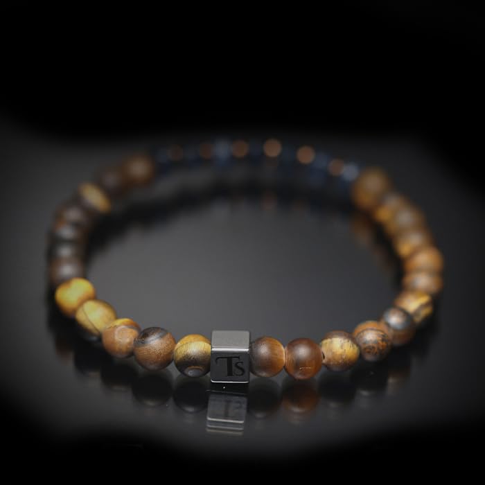 Tigranes Premium Natural Stone Bracelet Collection – Handmade Gemstone Jewelry in Luxury Branded Gift Box - style: Midnight Tiger’s Eye