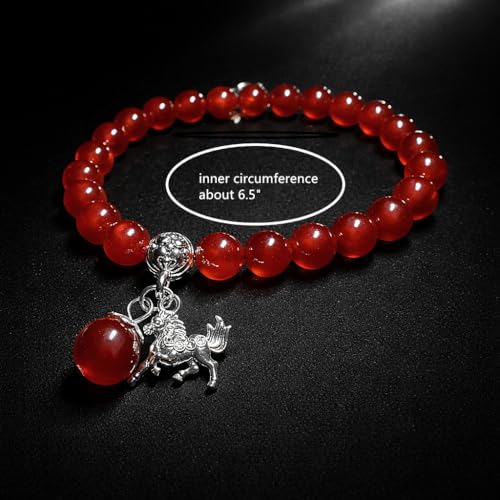 Betterdecor Feng Shui Chinese Zodiac Horse Red Agate Bead Bracelet for good luck