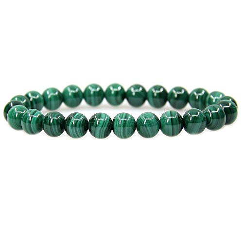 Angelstones Handmade Natural Healing Gemstone 8mm Round Beads Stretch Crystal Bracelet 7 Inch Unisex - color: Malachite