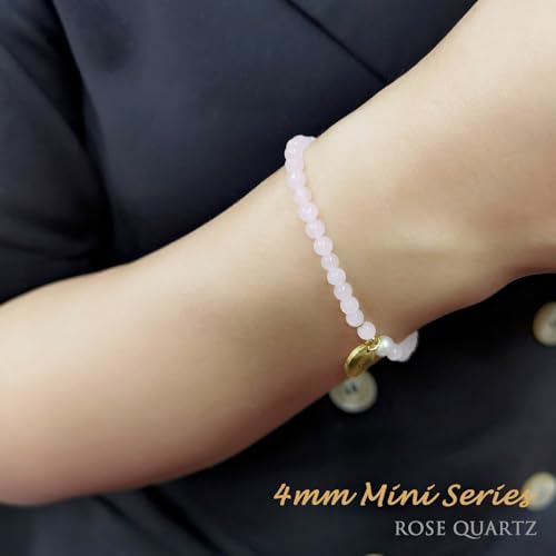 Morchic 4mm Natural Gemstone Beads Stretch Bracelet for Women, With Freshwater Pearls, Energy Gem Birthday Gift for Her 7.2” - color: Rose Quartz