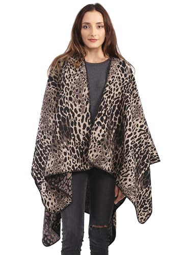 MissShorthair Women's Printed Shawl Wrap Fashionable Open Front Poncho Cape, Gift for Women - color: B-leopard