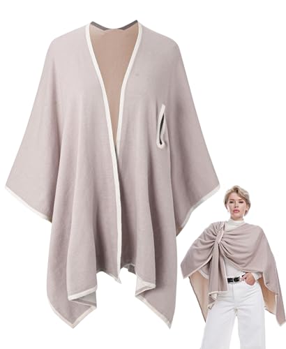 MissShorthair Knit Shawl Wraps for Women Boho Crochet Shawls Cape Open Front Cardigan - color: Buttermilk
