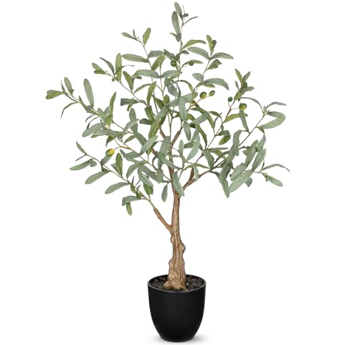 Briful Faux Olive Tree 30.3'' Tall Artificial Potted Olive Tree Decorative Fake Olive Plant for Home Office Bathroom Living Room Table Farmhouse Modern Indoor Outdoor Porch Décor - color: Olive Plants#7