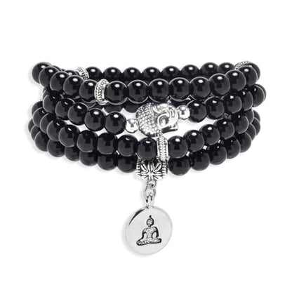 108 Mala Beads Bracelet/Necklace with Buddha Charm – Meditation Beads, Yoga Jewelry, Prayer Beads, Zen Necklace – Ideal Gift for Spiritual Practice - style: Black Agate