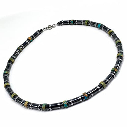Healing Stress Anxiety Meditation Grounding Energy Gemstone Necklace Series - color: Turquoise & Hematite -6 mm- Stone Tube Beads