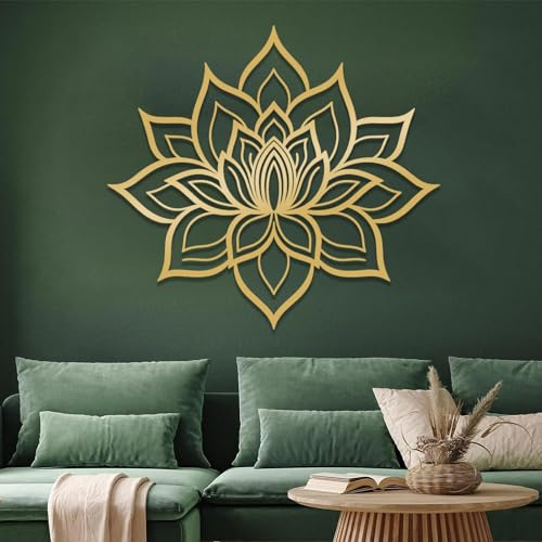 Metal Lotus Flower Wall Art - Mandala, Meditation, Flower of Life, Zen Decor for Bedroom & Living Room (28" x 28"|70x70cm, Gold) - color: Gold, size: 28"L x 28"W