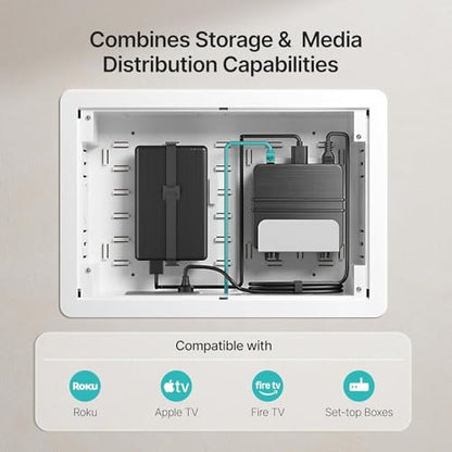 9" in-Wall Media Box, Recessed Outlet Wall Box, Structured Media Enclosure for One Connect & Network Switches, Works with Fire TV Stick & Samsung -Friendly Cable Management Kit
