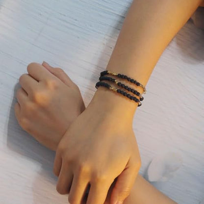 4mm Mini Beads Natural Stone Adjustable Bracelet For Women, Energy Charm Jewelry, Birthday Gift - color: Lava Stone