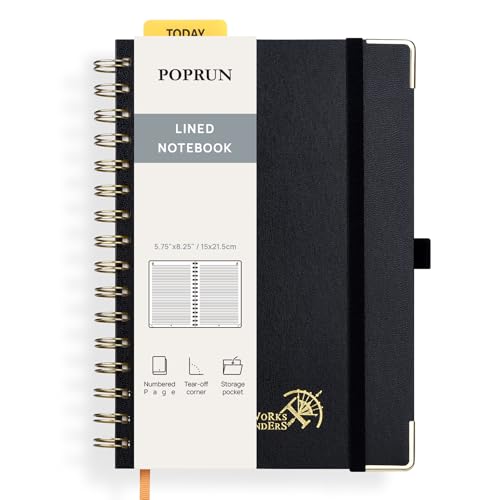 POPRUN Lined Spiral Journal Notebook for Women & Men, A5 Notebooks College Ruled, 141 Pages, Hardcover Notebooks for Work Note Taking, Journals for Writing, Journaling, 5.75'' x 8.25'', Black - color: Black, size: 5.75 x 8.25 inches