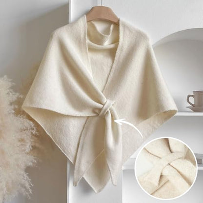 RIIQIICHY Shawl Wrap Women Pashmina Triangle Cape Knit Sweater Scarf for Fall Winter Fashion Accessory - color: Beige