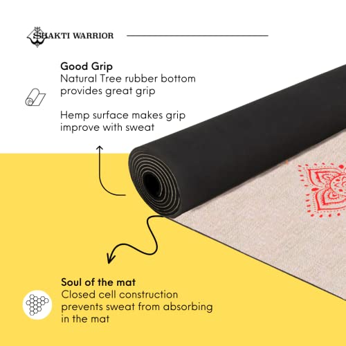 Shakti Warrior Hemp Yoga mat - Extra Long and Wide - Artist Designed, Premium eco Friendly mats, Non Slip, Non Toxic, Great for Regular & Hot Yoga, Pilates and Workouts (84 inch x 27 inch x 2mm Thick)