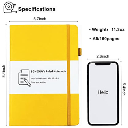 Notebook Journal, College Ruled Notebook Lined A5 160 Pages,Hard Cover Journals for Writing, Notebooks for Work Office School Women Men,5.7 inches x 8.4 inches(Yellow) - color: Yellow