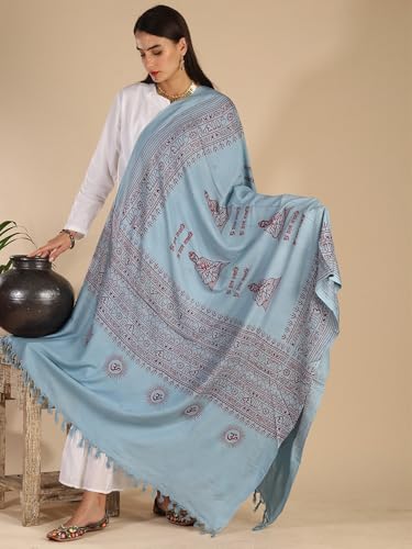 Exotic India Women's Prayer Polycotton Shawl of Gautam Buddha | Religious Buddha Print Soft Weave Stole, Chunni For Girl