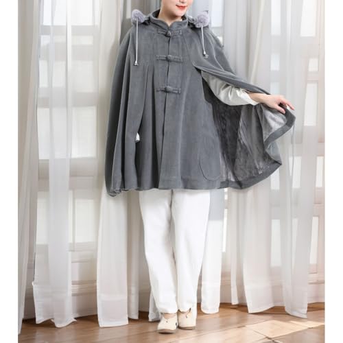 Unisex Meditation Hooded Faux Fur Collar Cloak Thickened Double Layer Plush Cape Poncho, Length 90cm