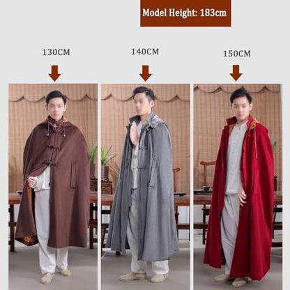 Meditation Prayer Hooded Cloak Long Button Down Unisex Cape Double Layer Warm Medieval Coat Poncho - color: Brown, size: Medium